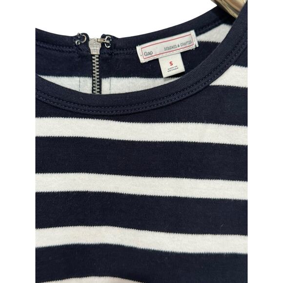 Gap Navy Blue x White Stripe Peplum Top Back Zip Nautical S - Picture 5 of 6